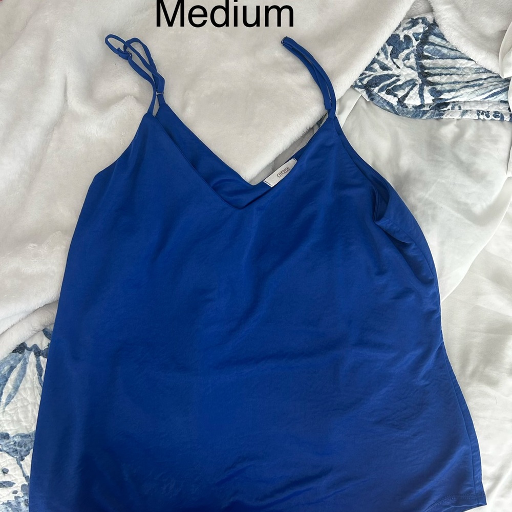 Blue Spaghetti Strap V-Neck Tank Top - Untitled Brand